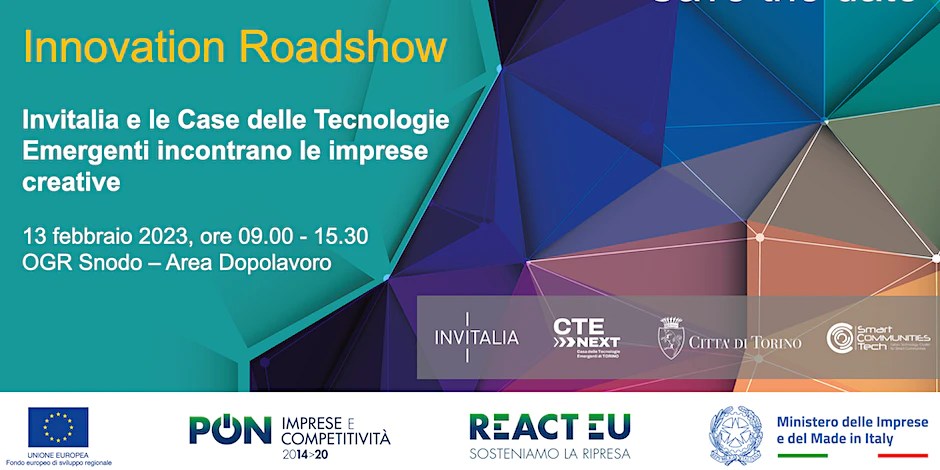 Innovation Roadshow – Invitalia e le CTE incontrano le imprese creative a Torino il 13&nbsp;febbraio